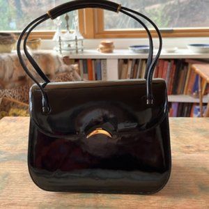 Vintage Judith Leiber Extremely Rare Small Black Patent Leather Handbag